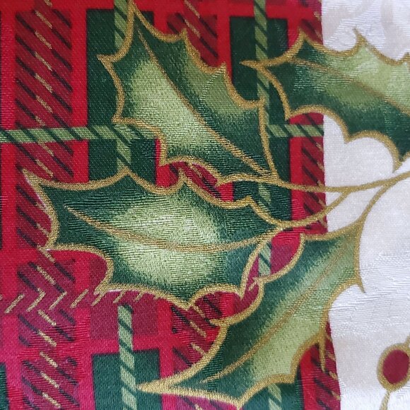 NOS Vtg Lenox Shower Curtain Holiday Joy Hollie Berries Plaid Reinforced Grommet - Picture 8 of 11